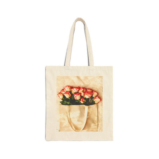 Cotton Canvas Tote Bag with flowers Roses