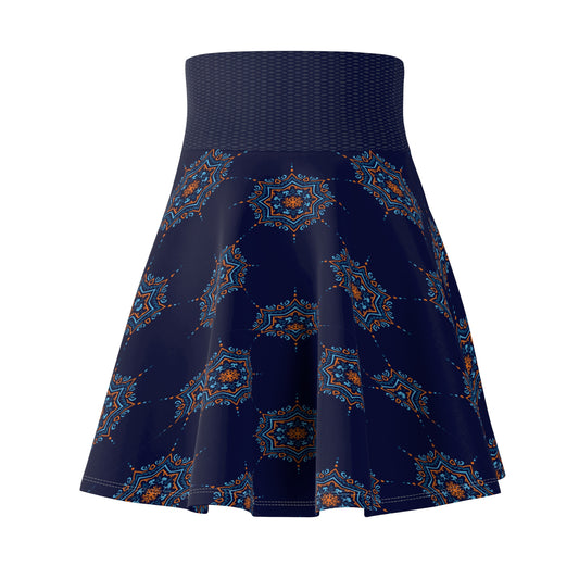 Mid-Waist Blue mandala skater skirt - My Store