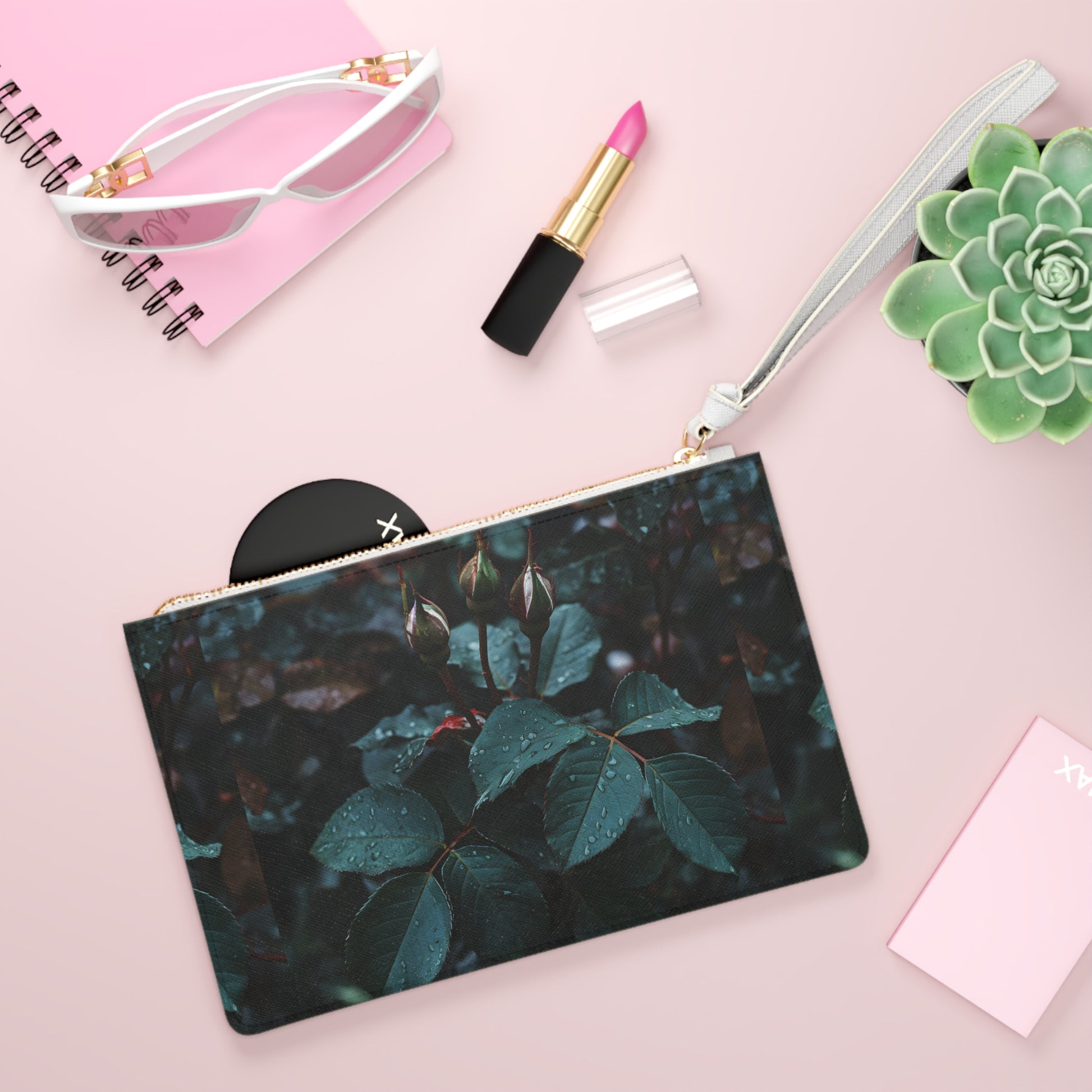 The Mystic Flora Clutch Bag Nature Green roses 100% PU faux leather - My Store