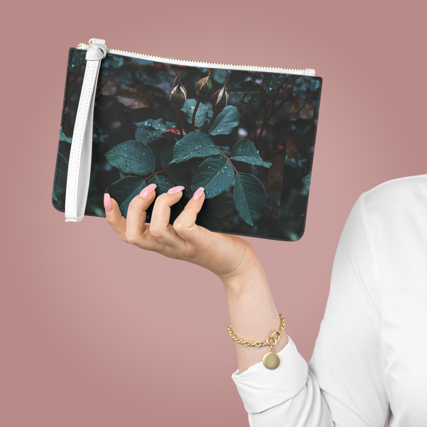 The Mystic Flora Clutch Bag Nature Green roses 100% PU faux leather - My Store