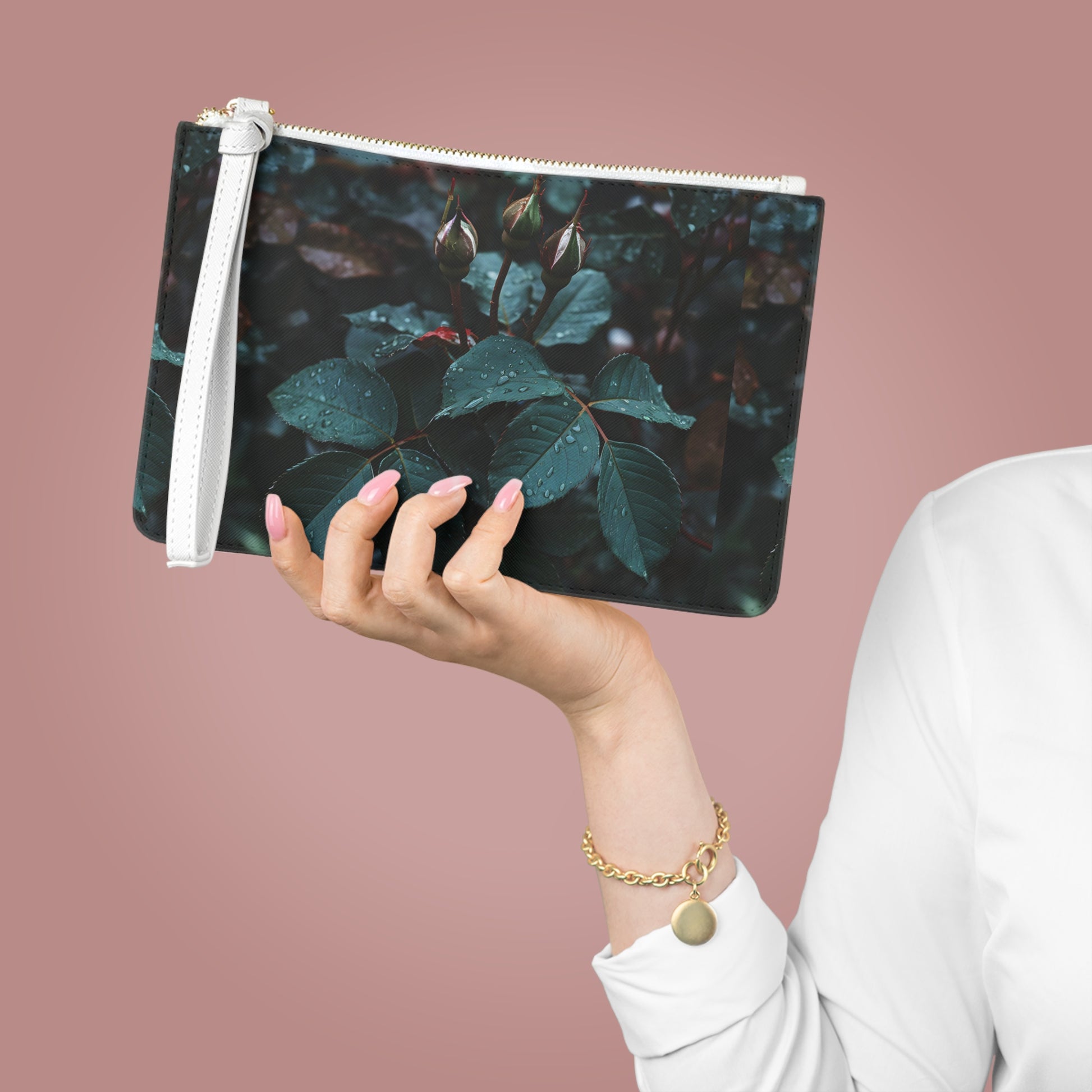 The Mystic Flora Clutch Bag Nature Green roses 100% PU faux leather - My Store