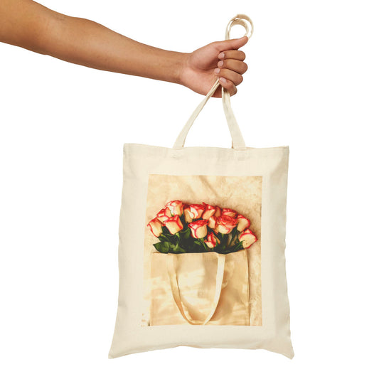 Cotton Canvas Floral Tote Bag with flowers Roses - My Store