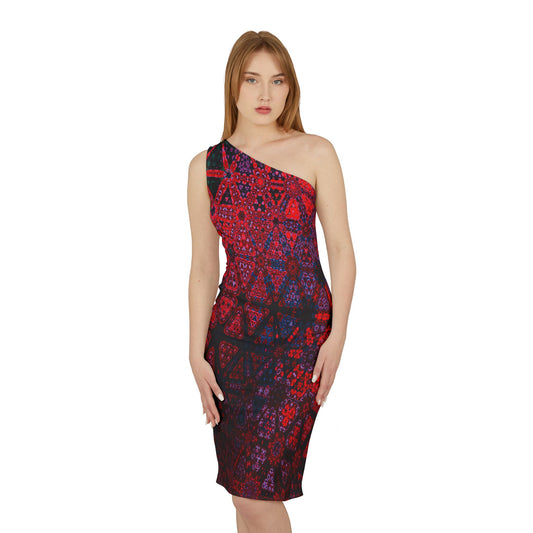 Shoulder Dress: Emerald Enchantment | red  geometric patterns - My Store
